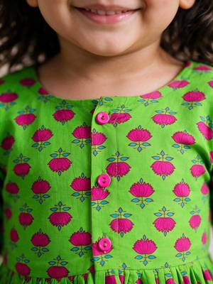 Sishu girls green floral print cotton a-line dress 2