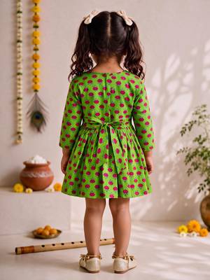Sishu girls green floral print cotton a-line dress 5