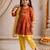 Girls orange embroidered kurta with trousers & dupatta