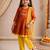 Girls orange embroidered kurta with trousers & dupatta
