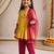 Girls mustard embroidered kurta with trousers & dupatta