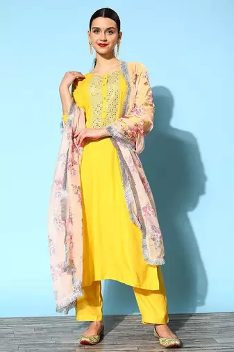 Women Solid Viscose Rayon Hyper Texture Kurta Set