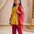 Girls mustard embroidered kurta with trousers & dupatta