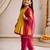 Girls mustard embroidered kurta with trousers & dupatta