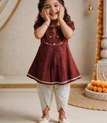 Sishu girls maroon embroidered kurta with dhoti pant