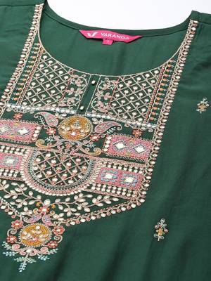 Women Green Ethnic Motifs Embroidered Gotta Patti Kurta with Trousers & With Dupatta 2