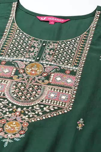 Women Green Ethnic Motifs Embroidered Gotta Patti Kurta with Trousers & With Dupatta