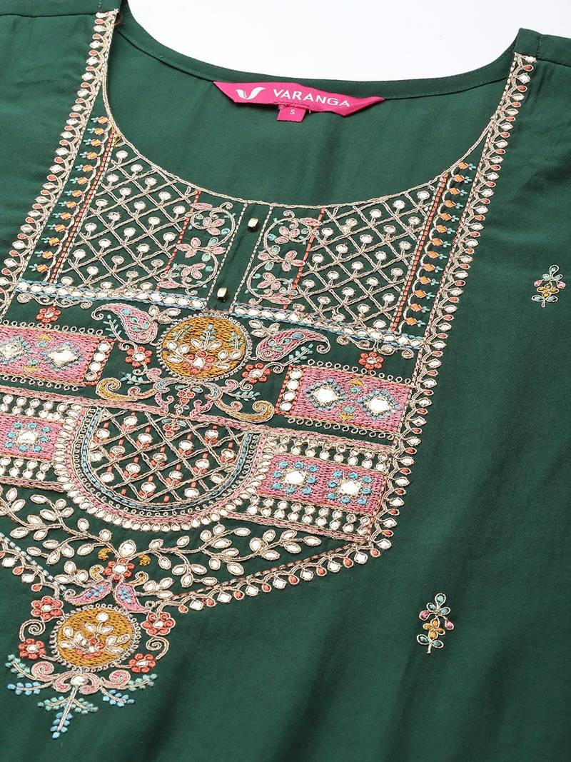 Women Green Ethnic Motifs Embroidered Gotta Patti Kurta with Trousers & With Dupatta