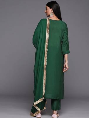Women Green Ethnic Motifs Embroidered Gotta Patti Kurta with Trousers & With Dupatta 7