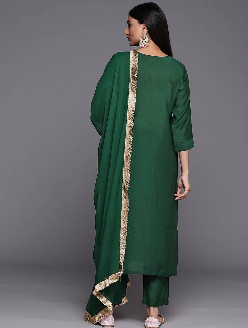 Women Green Ethnic Motifs Embroidered Gotta Patti Kurta with Trousers & With Dupatta