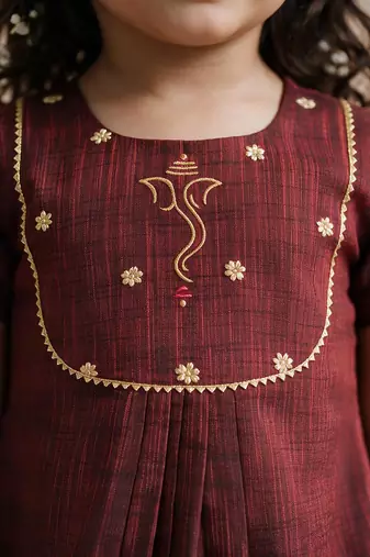 Sishu girls maroon embroidered kurta with dhoti pant