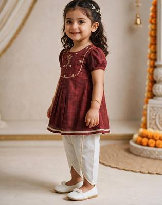 Sishu girls maroon embroidered kurta with dhoti pant 4