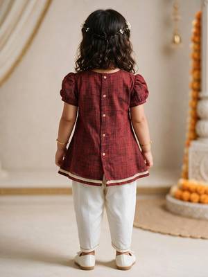 Sishu girls maroon embroidered kurta with dhoti pant 5