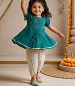 Sishu girls aqua embroidered kurta with dhoti pant