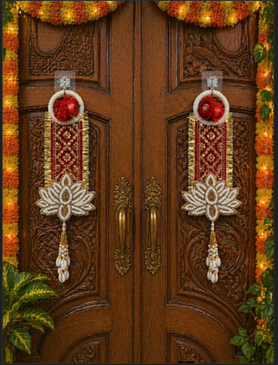 handmade lotus patch door hanging decorative home festive decor (pack of 2) 2