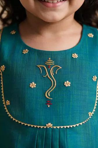 Sishu girls aqua embroidered kurta with dhoti pant