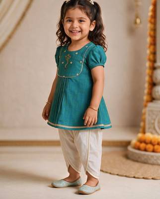 Sishu girls aqua embroidered kurta with dhoti pant 4