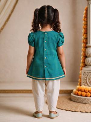 Sishu girls aqua embroidered kurta with dhoti pant 5