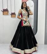 Black Lumpi Lace Border with Ribbon Work Silk Blend Navratri Lahenga Choli