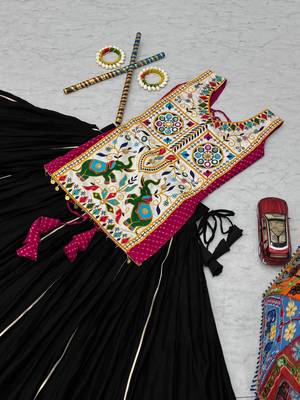 Black Lumpi Lace Border with Ribbon Work Silk Blend Navratri Lahenga Choli 4