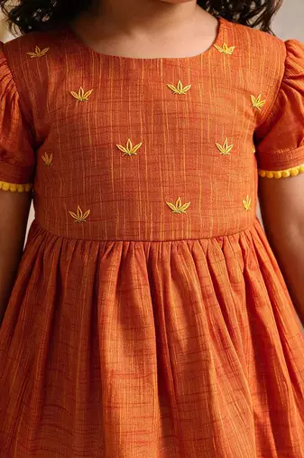 Sishu girls orange floral embroidered kurta with dhoti pant