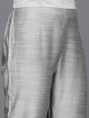 Women Floral Yoke Design Chanderi Silk Straight Kurta with Trousers 4