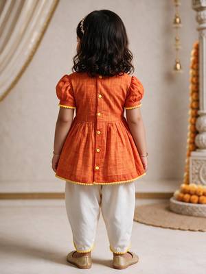 Sishu girls orange floral embroidered kurta with dhoti pant 5