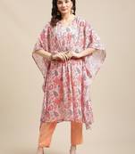 Women Peach-Coloured Ethnic Motifs Printed Kaftan Kurta with Trousers