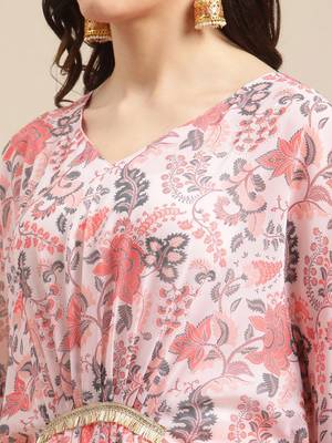 Women Peach-Coloured Ethnic Motifs Printed Kaftan Kurta with Trousers 2