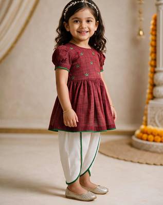 Sishu girls maroon floral embroidered kurta with dhoti pant 4
