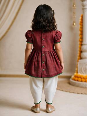 Sishu girls maroon floral embroidered kurta with dhoti pant 5
