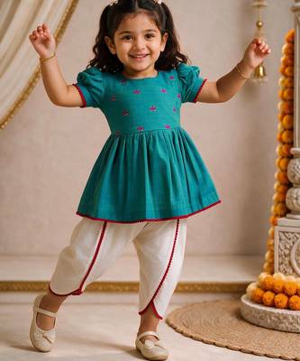 Sishu girls aqua  floral embroidered kurta with dhoti pant 1