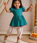 Sishu girls aqua  floral embroidered kurta with dhoti pant