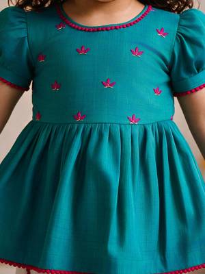 Sishu girls aqua  floral embroidered kurta with dhoti pant 2