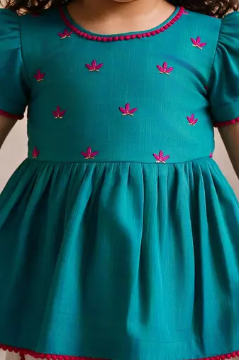 Sishu girls aqua  floral embroidered kurta with dhoti pant