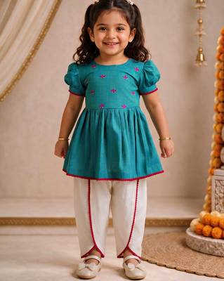 Sishu girls aqua  floral embroidered kurta with dhoti pant 3