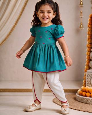 Sishu girls aqua  floral embroidered kurta with dhoti pant 4