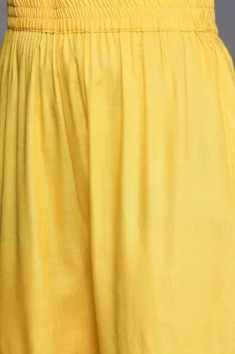 Women Yellow Yoke Design Mirror Work Kurta with Trousers & Dupatta
