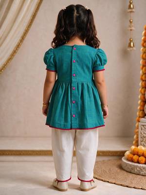 Sishu girls aqua  floral embroidered kurta with dhoti pant 5