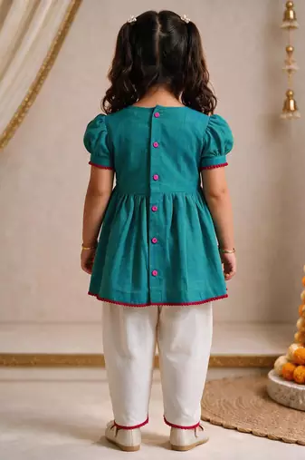 Sishu girls aqua  floral embroidered kurta with dhoti pant
