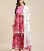 Women Pink Leheriya Printed Gotta Patti Kurti with Sharara & With Dupatta