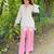 White&pink silk blend readymade suit with embroidery work
