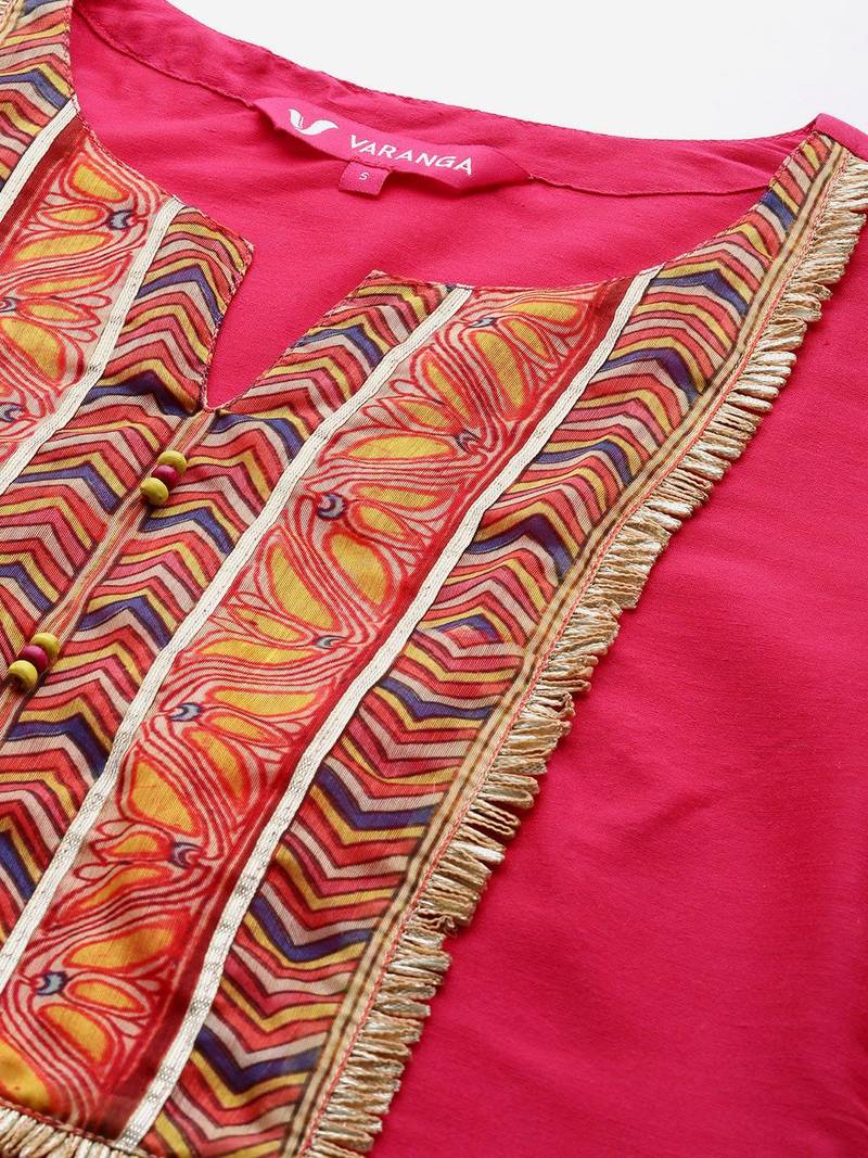 Women Fuchsia Yoke Design Kurta with Trousers & With Dupatta
