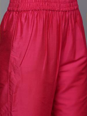 Women Fuchsia Yoke Design Kurta with Trousers & With Dupatta 3