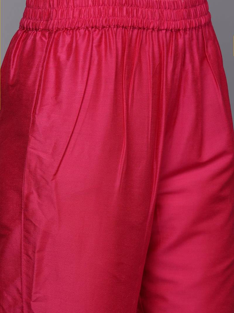 Women Fuchsia Yoke Design Kurta with Trousers & With Dupatta