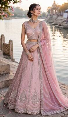 Pastel Pink Embroidered Organza Lehenga Choli 1