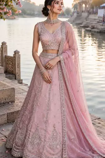 Pastel Pink Embroidered Organza Lehenga Choli