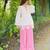 White&pink silk blend readymade suit with embroidery work