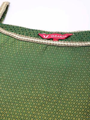Women Green Geometric Woven Design Kurta with Sharara & With Sequin Dupatta 2