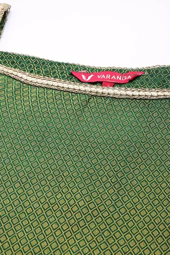 Women Green Geometric Woven Design Kurta with Sharara & With Sequin Dupatta